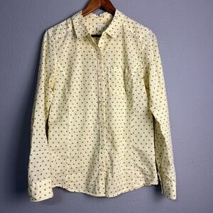 Caslon Button Down Yellow Shirt Green‎ Polka Dot Semi Sheer Long Sleeve Small